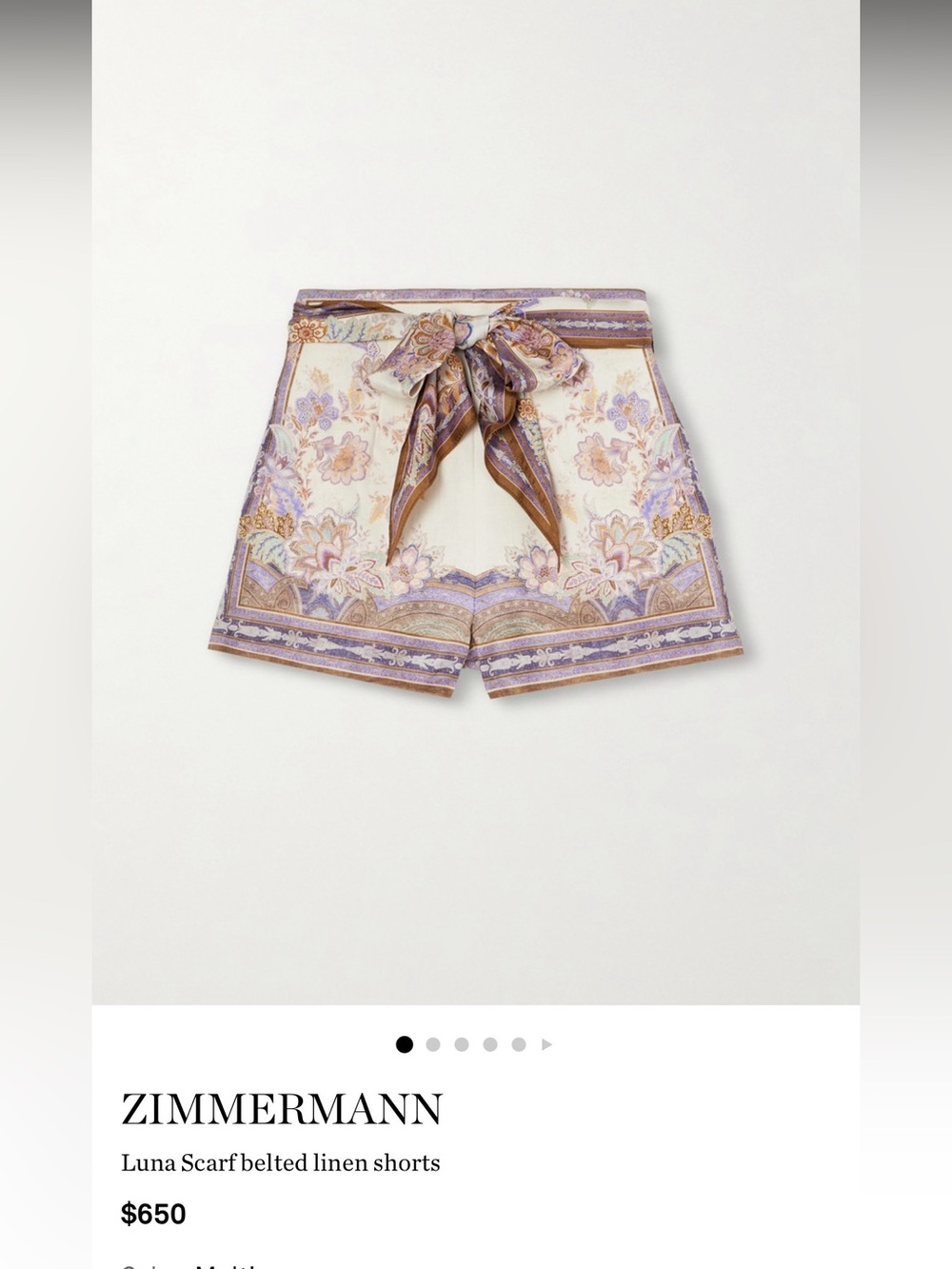 NWT! Zimmermann Cream and Lilac Floral High-Rise Shorts US SIZE 8 (AUS 2) - Picture 3 of 5